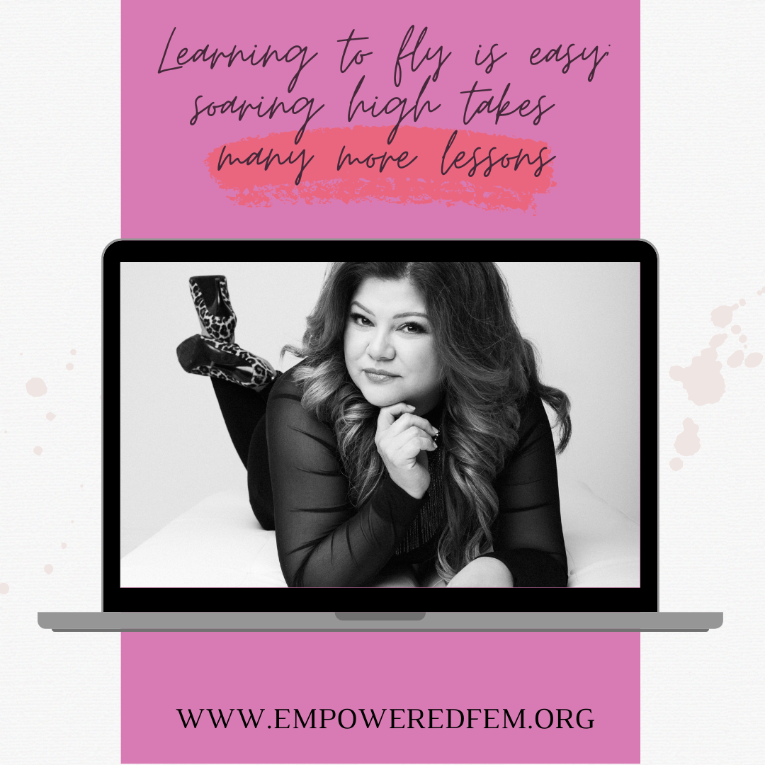 A picture of Zoraida on a graphic that says Learning to fly is easy, soaring high takes many more lessons. 