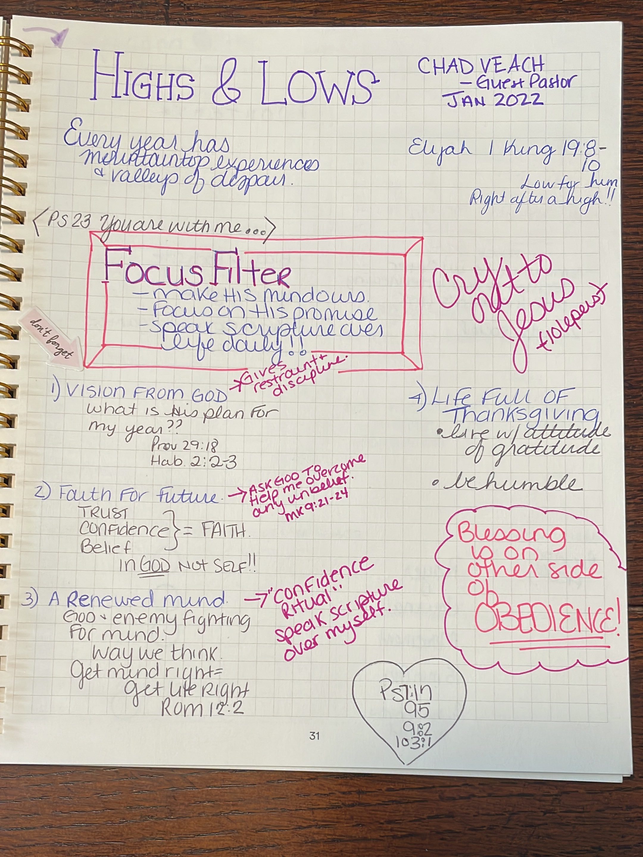 Picture of my journal with notes from the sermon.