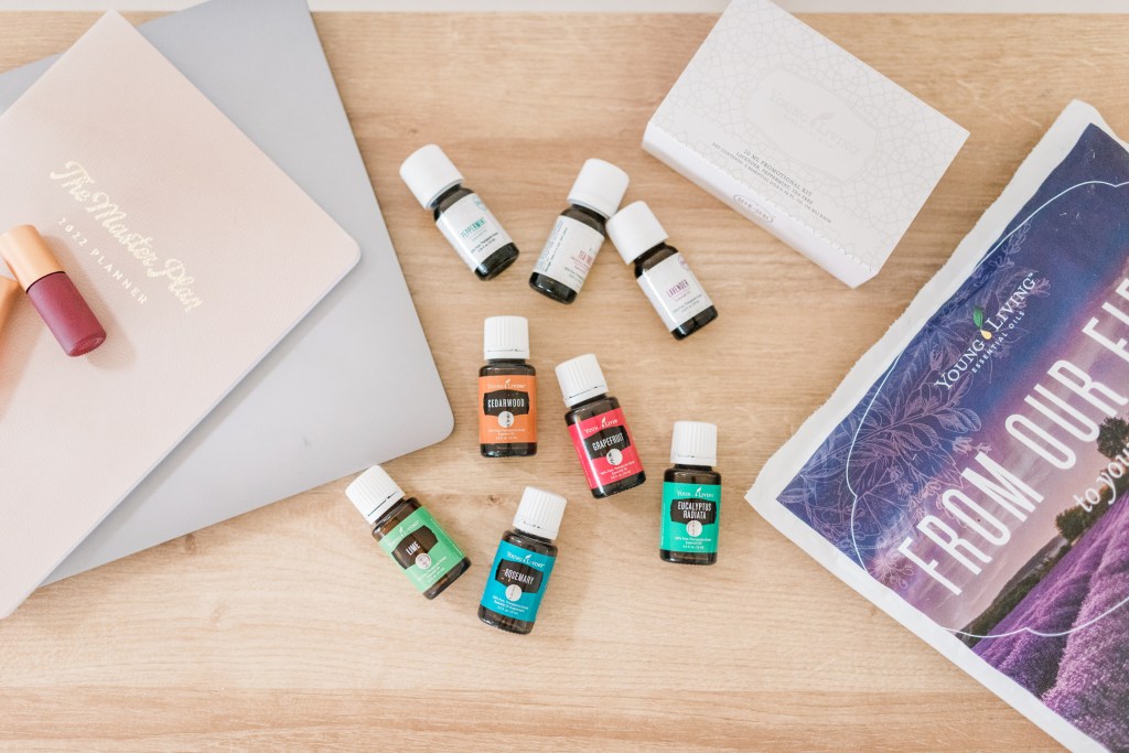 An image of the oils you can get when you purchase from Young Living at various thresholds this January 2022.