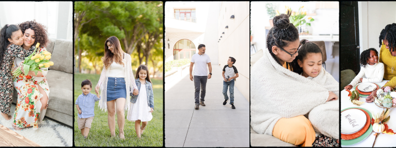 Various images of family spending time together.